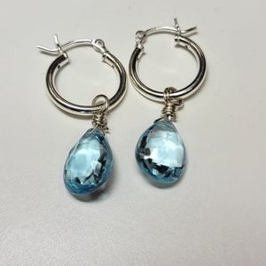 Sterling Silver Hoops with Blue Topaz Drops
